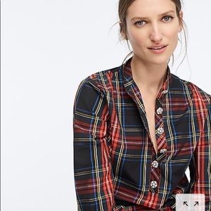 JCrew Jeweled Button Tartan Popover